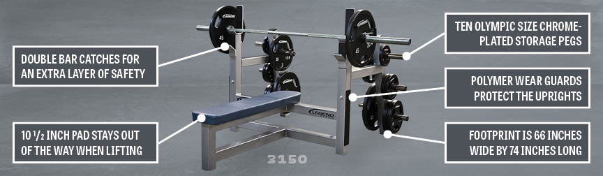 Olympic Flat Bench Options from Legend Fitness: The Olympic Flat Bench with Plate Storage #3150